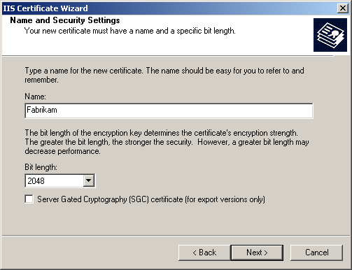 figure 12-13 name and security settings for a certificate