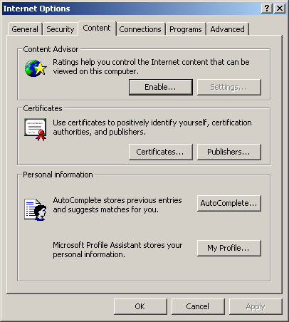 figure 12-22 the content tab of the internet options dialog box