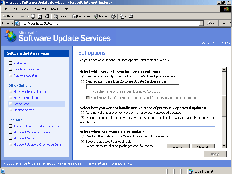 figure 14-22 software update services options