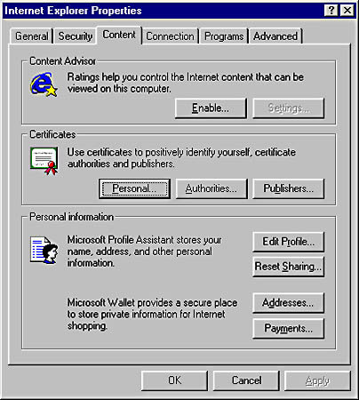 graphic c-16. importing a client certificate in the internet explorer properties dialog box.