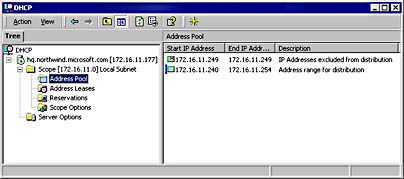graphic d-17. the dhcp console for windows 2000 server.
