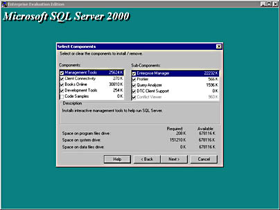  figure 2.3 - selecting components of sql server. 