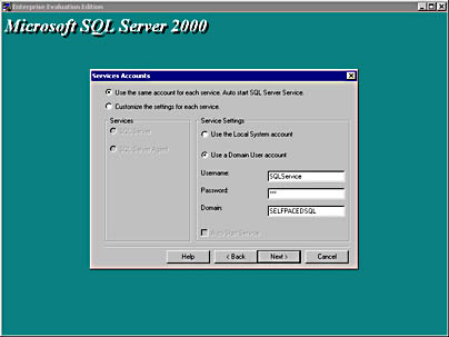  figure 2.5 - selecting the logon account for services. 