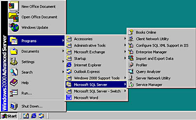  figure 3.5 - sql server 2000 programs added to the start menu by the setup program. 