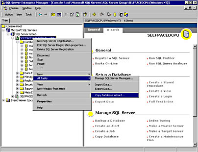  figure 4.3 - launching the copy database wizard from the all tasks menu. 