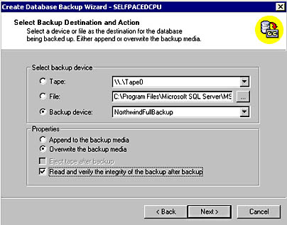  figure 9.6 - selecting the backup destination and its properties. 