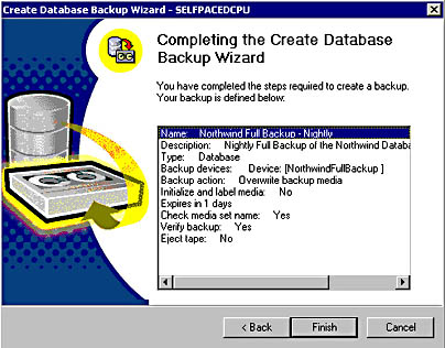  figure 9.9 - completing the create database backup wizard. 