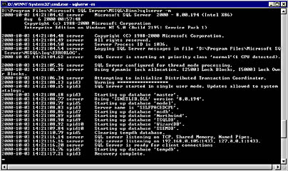  figure 9.27 - starting sql server 2000 as an application in a command-prompt window. 
