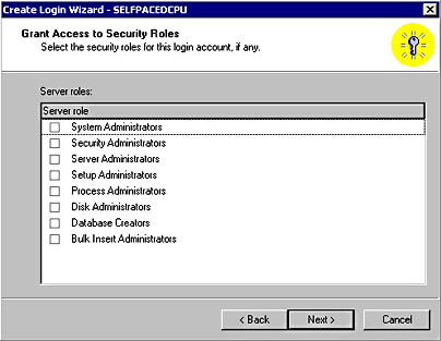  figure 10.10 - specifying the server role for the login being created. 