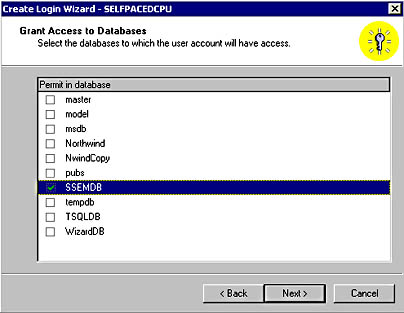  figure 10.11 - specifying the databases that the new login may access. 