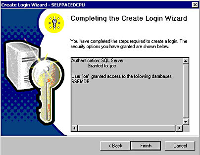  figure 10.12 - completing the create login wizard. 