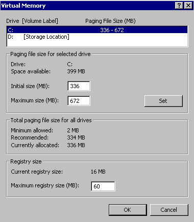  figure 12.3 - changing windows 2000 virtual memory settings. 