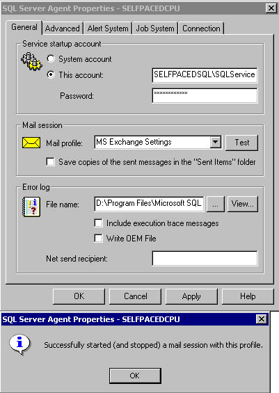  figure 12.29 - selecting the messaging profile for the sqlagentmail. 