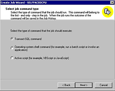  figure 13.6 - selecting the type of command for the job to run. 
