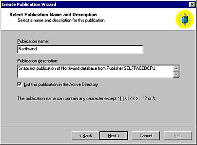  figure 15.26 - naming the publication and listing it in active directory. 