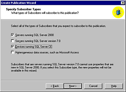  figure 15.35 - specifying subscribers using sql server ce devices. 