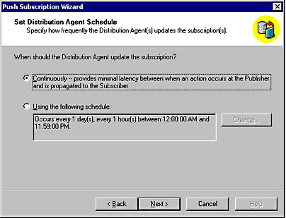  figure 15.52 - setting the distribution agent schedule. 