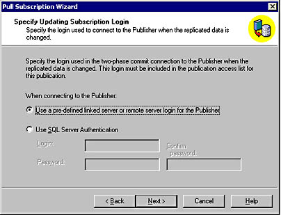  figure 15.69 - specifying an updating subscription login. 