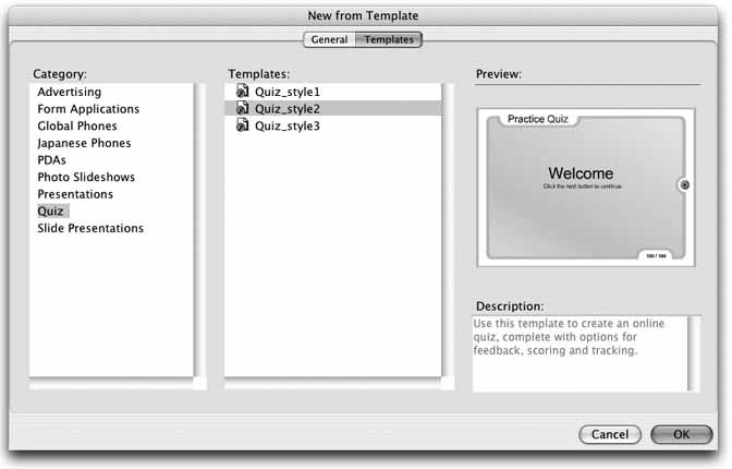 Section . Creating a Quiz: Getting Started with Templates | Flash 8:  Projects for Learning Animation and Interactivity (OReilly Digital Studio)