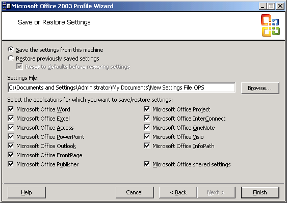 figure 17-1 the profile wizard enables you to exclude settings for some office 2003 editions programs and to include settings for others. clear the check boxes next to the settings that you want to exclude.
