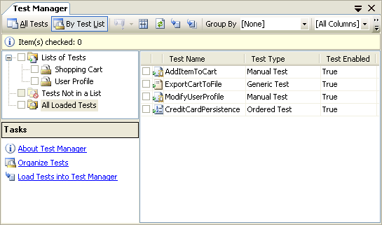 figure 7-2 test manager provides a powerful interface for locating, organizing, and running tests