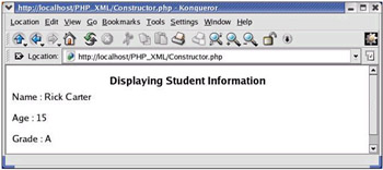 click to expand: this figure shows that the information passed to the constructor of the student class is displayed on the web page.