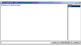 click to expand: this figure shows the chat application window for user1 that displays a welcome message in the text pane.