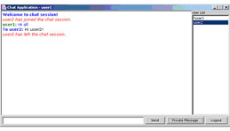 click to expand: this figure shows the logout message of user2 in the user1 chat application window.