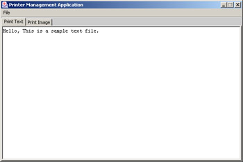 click to expand: this figure shows the printer management application that displays the content of a sample text file.