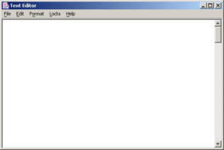 click to expand: this figure shows the text editor window that contains the file, edit, format, locks, and help menus, and an empty text area. each menu contains several menu items.