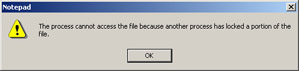 click to expand: this figure shows an error message box that is appears when an enduser tries to modify a locked file.