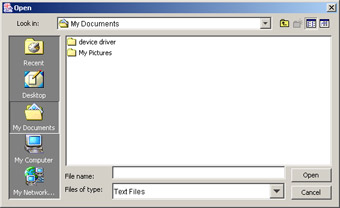 click to expand: this figure shows the dialog box to open a text file in the text area of the voice synthesizer application.