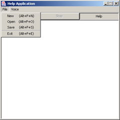 click to expand: this figure shows the options that are available in the file menu of the voice help application.