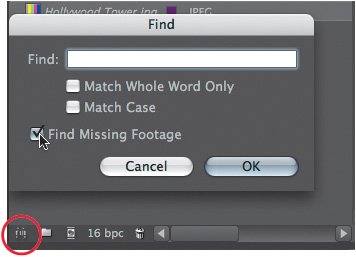 how to find missing files in after effects