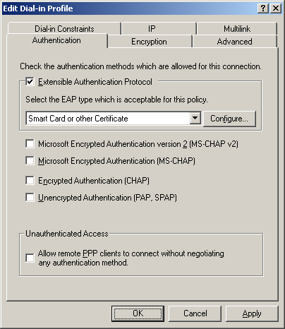 figure 5-1 authentication tab for windows 2000 ias.