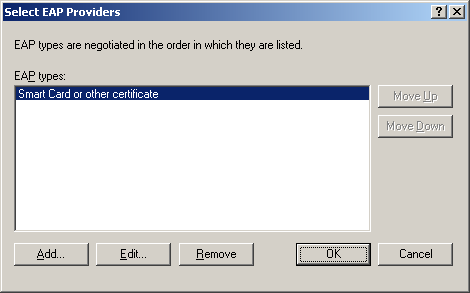 figure 5-2 select eap providers dialog box for windows server 2003 ias.