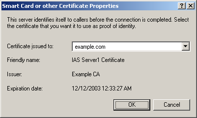figure 5-5 certificate selection in windows 2000 server and windows server 2003 ias.