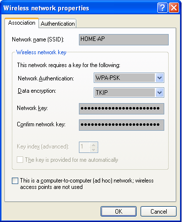 figure 12-5 example of a wpa-enabled windows xp (sp1 and later) configuration for an infrastructure mode wireless network.
