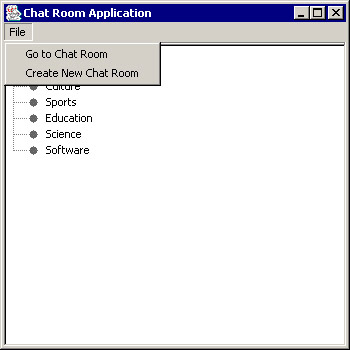 this figure shows the options available in the file menu of the chat room application.