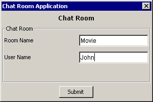 this figure shows the name of the chat room and user name specified by an end user.