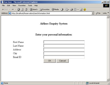 click to expand: this figure shows the personal information page that allows end users to enter personal information, such as first name, last name, address, city, and e-mail id.