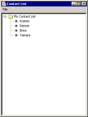 this figure shows the user interface of the contact list application, which contains the file menu and a tree structure of the contact list.