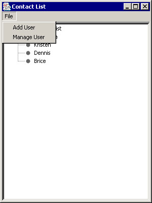 this figure shows the options available in the file menu of the contact list application.
