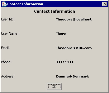 this figure shows the user interface to view the contact information, which includes user id, user name, address, phone number, and e-mail of the selected end user.