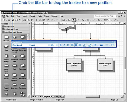 figure 1-8. you can drag a toolbar to a more convenient location. to dock it again, drag it back to the top, bottom, or side of the visio window.
