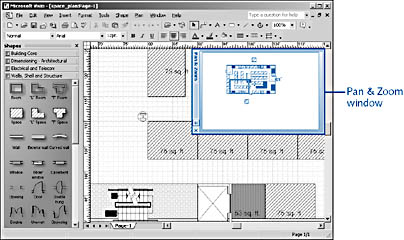 figure 1-11. in a large diagram, you can get a close-up view of the drawing page by zooming and maintain a bird's-eye view in the pan & zoom window.