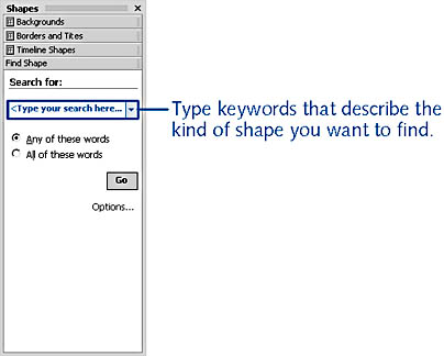 figure 2-5. the find shape command searches for shapes among the stencils installed on your local hard drive as well as the web if you're connected to the internet.