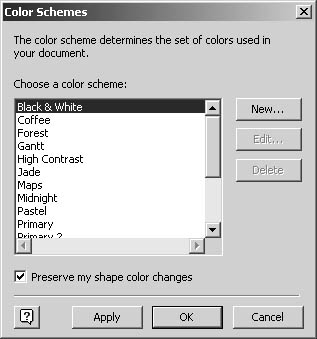 figure 2-22. the color schemes dialog box lets you apply a set of coordinated colors to an entire diagram.