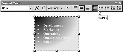figure 4-17. you can quickly format lists with a bullet character by using the bullets button on the format text toolbar.