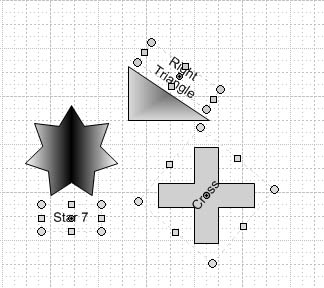 figure 4-23. by selecting these shapes with the text block tool, you can see that the text block doesn't match the shape. you can move, size, and rotate the text block to adjust the position of a shape's text.